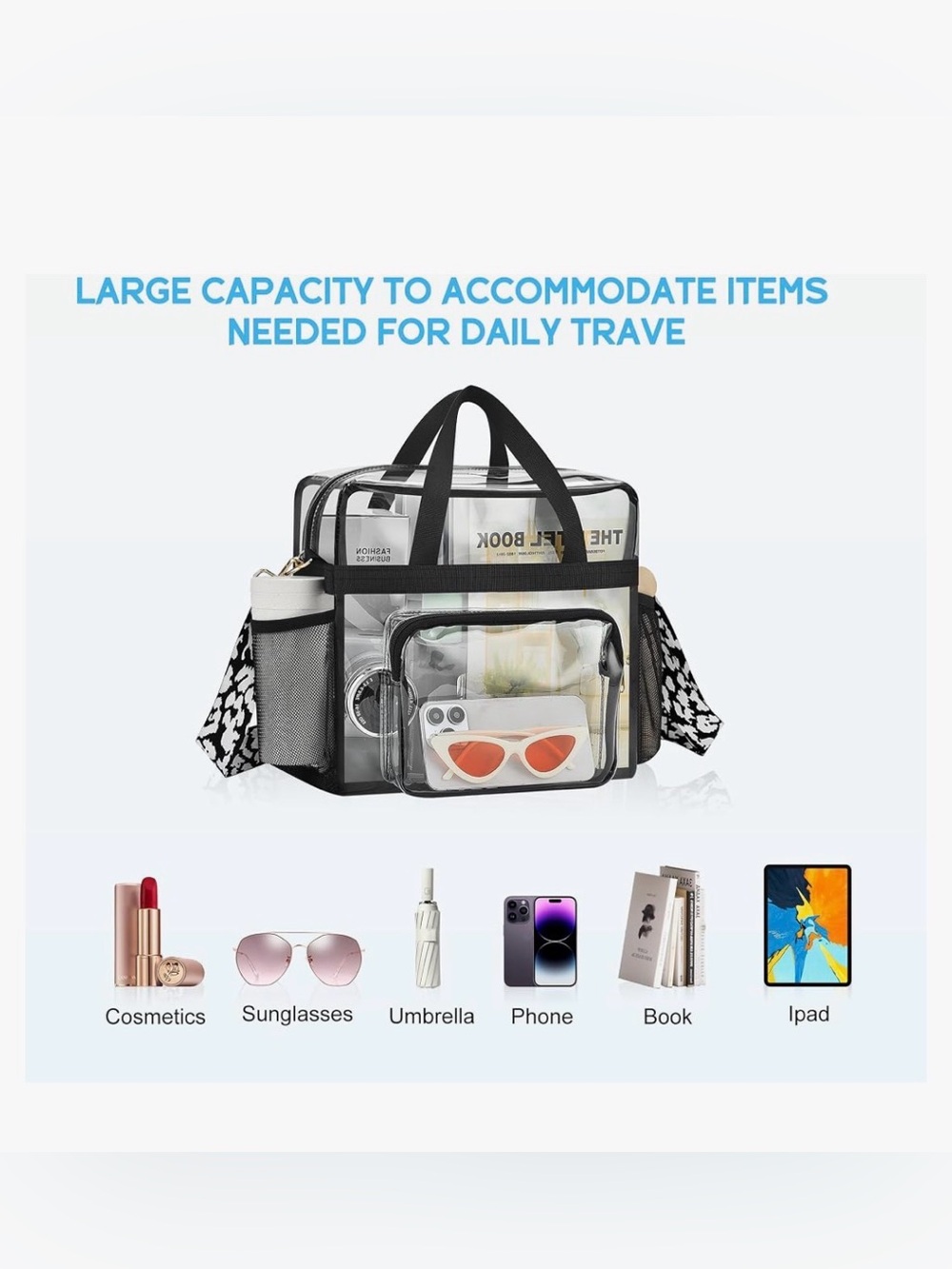 NWT Clear Stadium Approved Tote Bag Black White Crossbody Strap - Picture 6 of 8